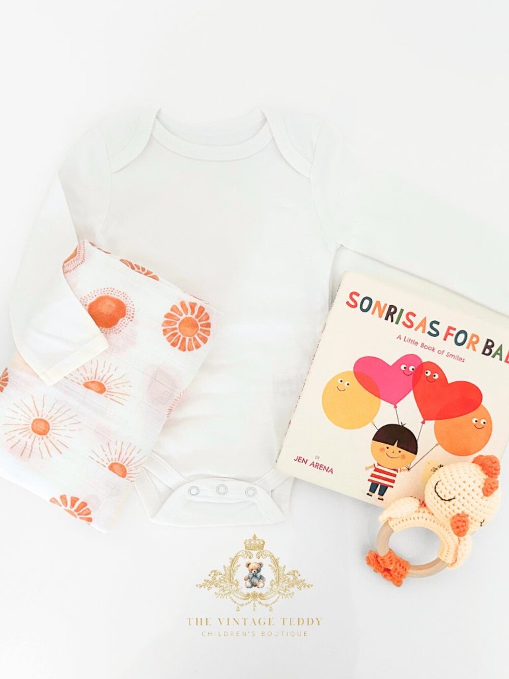 NWT Cute Baby Gift Set Baby Onesie Swaddling Blanket Children's Book Baby Rattle